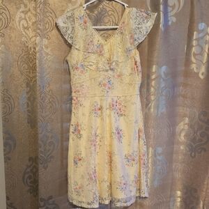 Yellow Floral Lace Ruffle Sundress